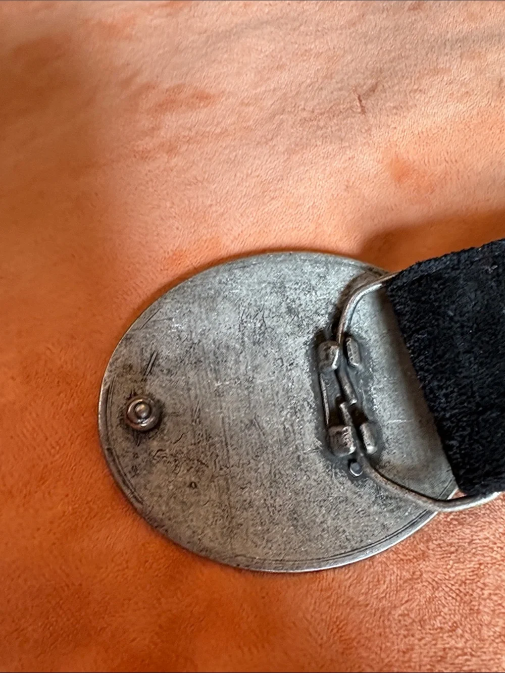 Silver Floral Western Buckle on Black Suede Belt